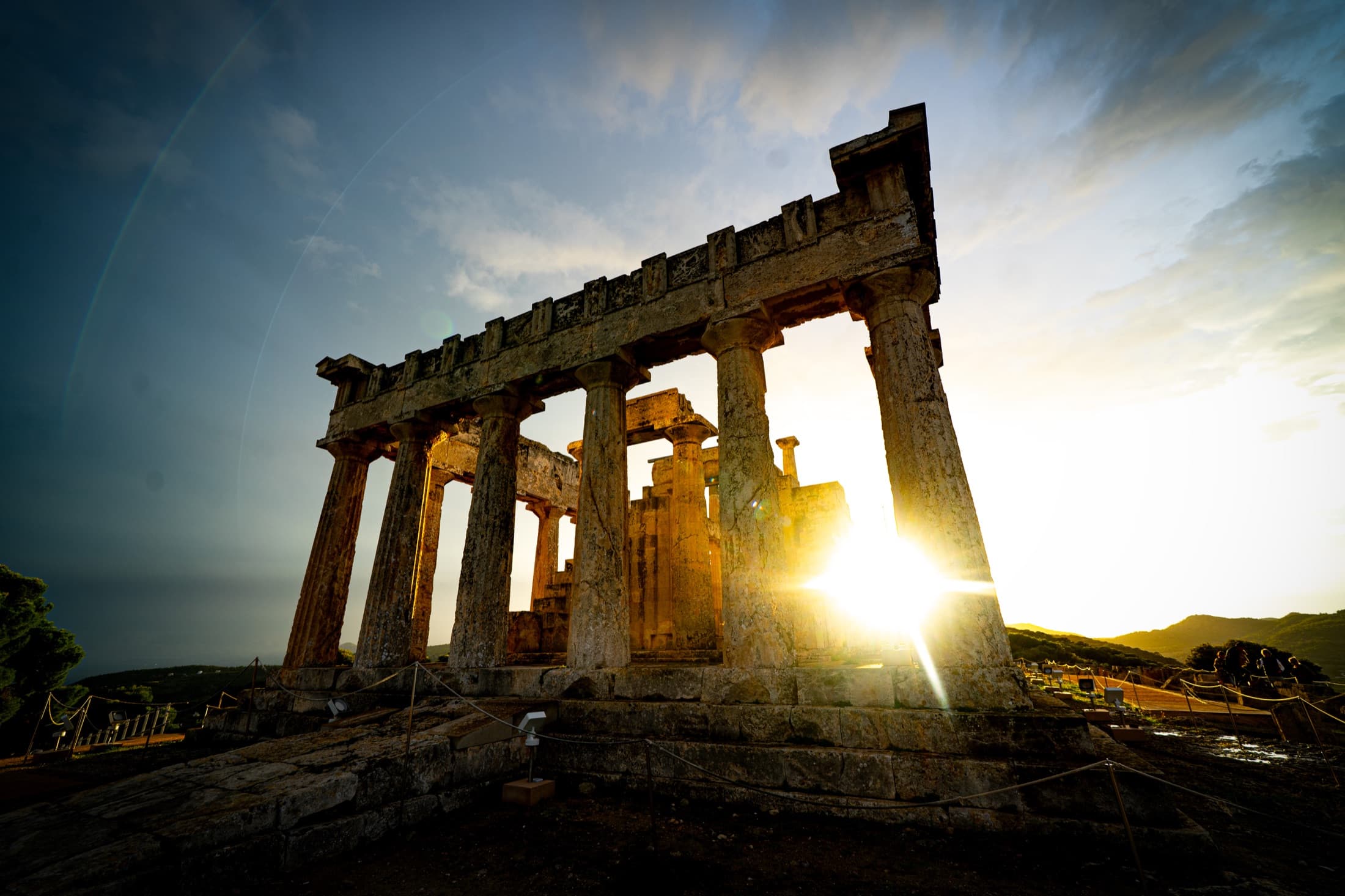 The Temple of Aphaia on Aegina glowing at sunset